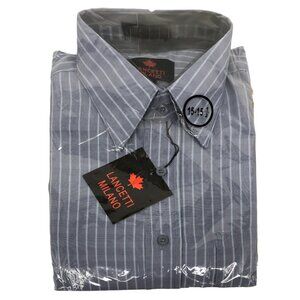 Lancetti Milano Blue Striped Button Up Long Sleeve Dress Shirt size 15-15.5